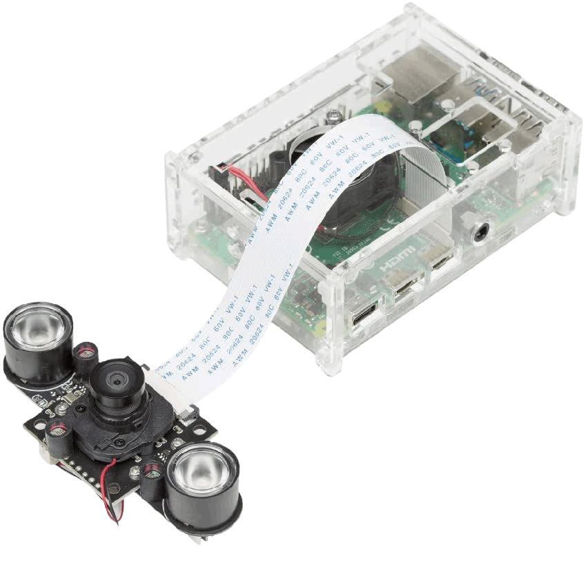 Image of Arducam B003504 Camera Module with Motorised IR-Cut filter connected to Raspberry Pi