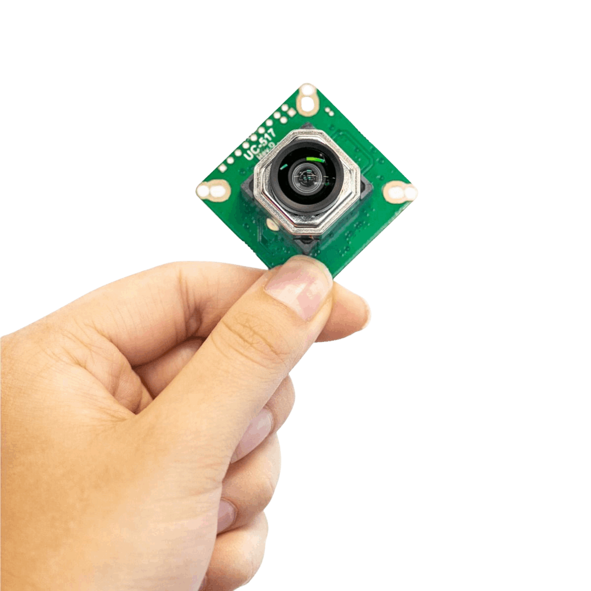 Arducam B0273 12.3MP IMX477 Motorised camera module being held by fingers