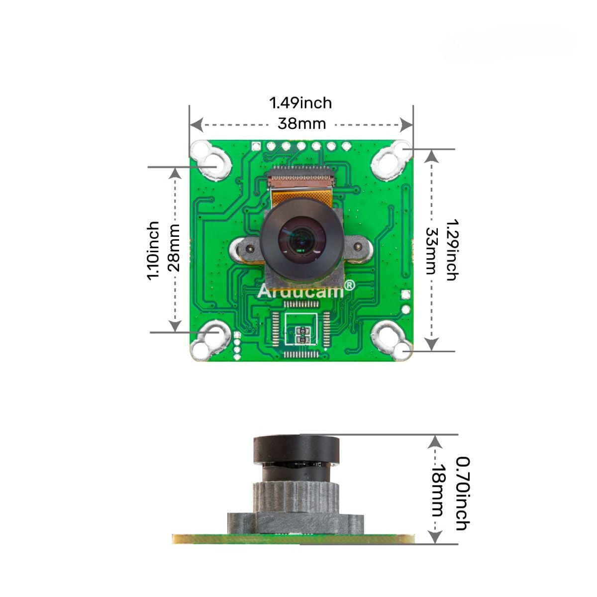 Arducam 1MP*4 Quadrascopic Camera dimensions