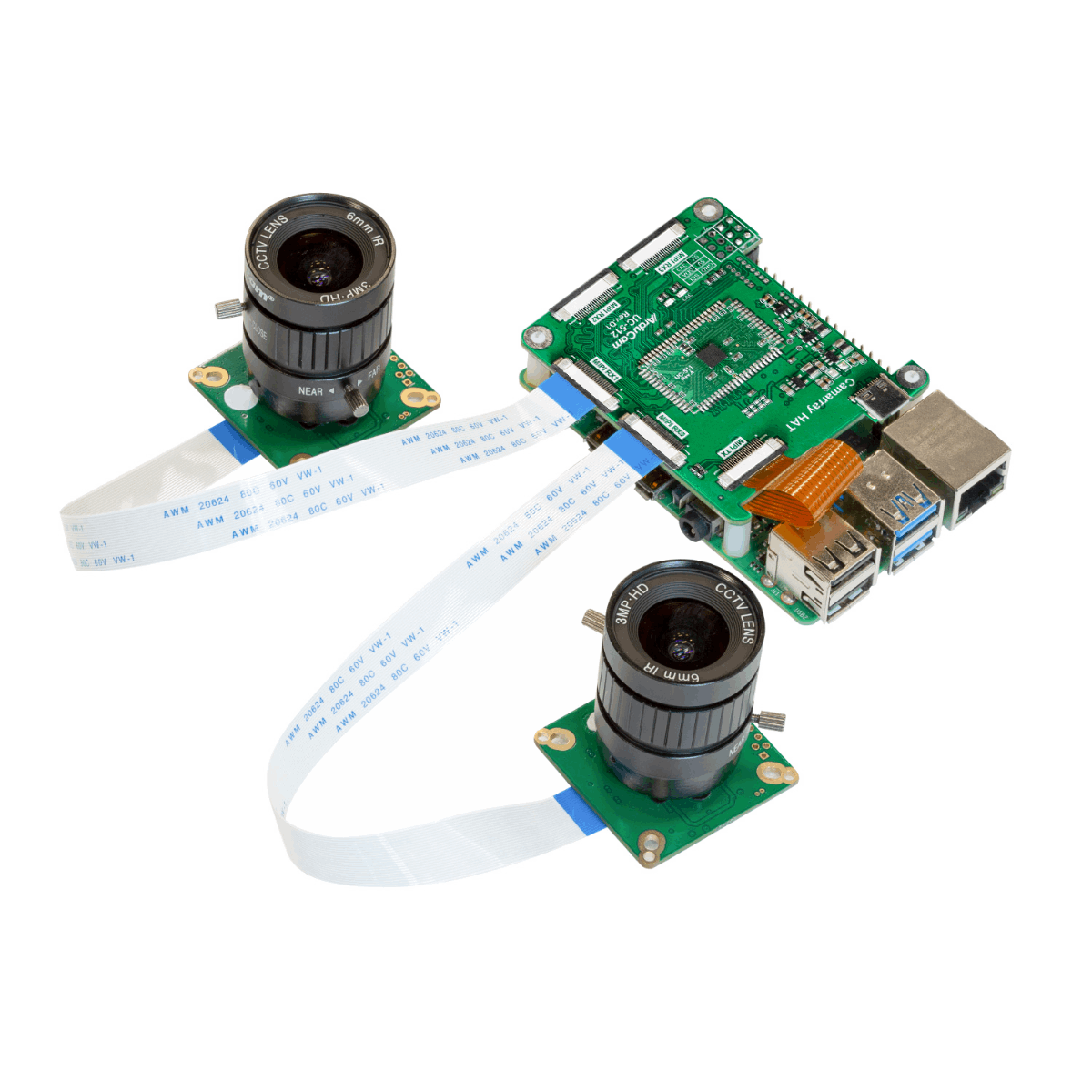 12.3MP*2 Synchronised Stereo Camera Bundle Kit installed on Raspberry Pi