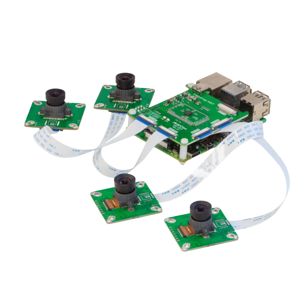 Arducam 1MP*4 Quadrascopic Camera connected with Arducam HAT and Raspberry Pi