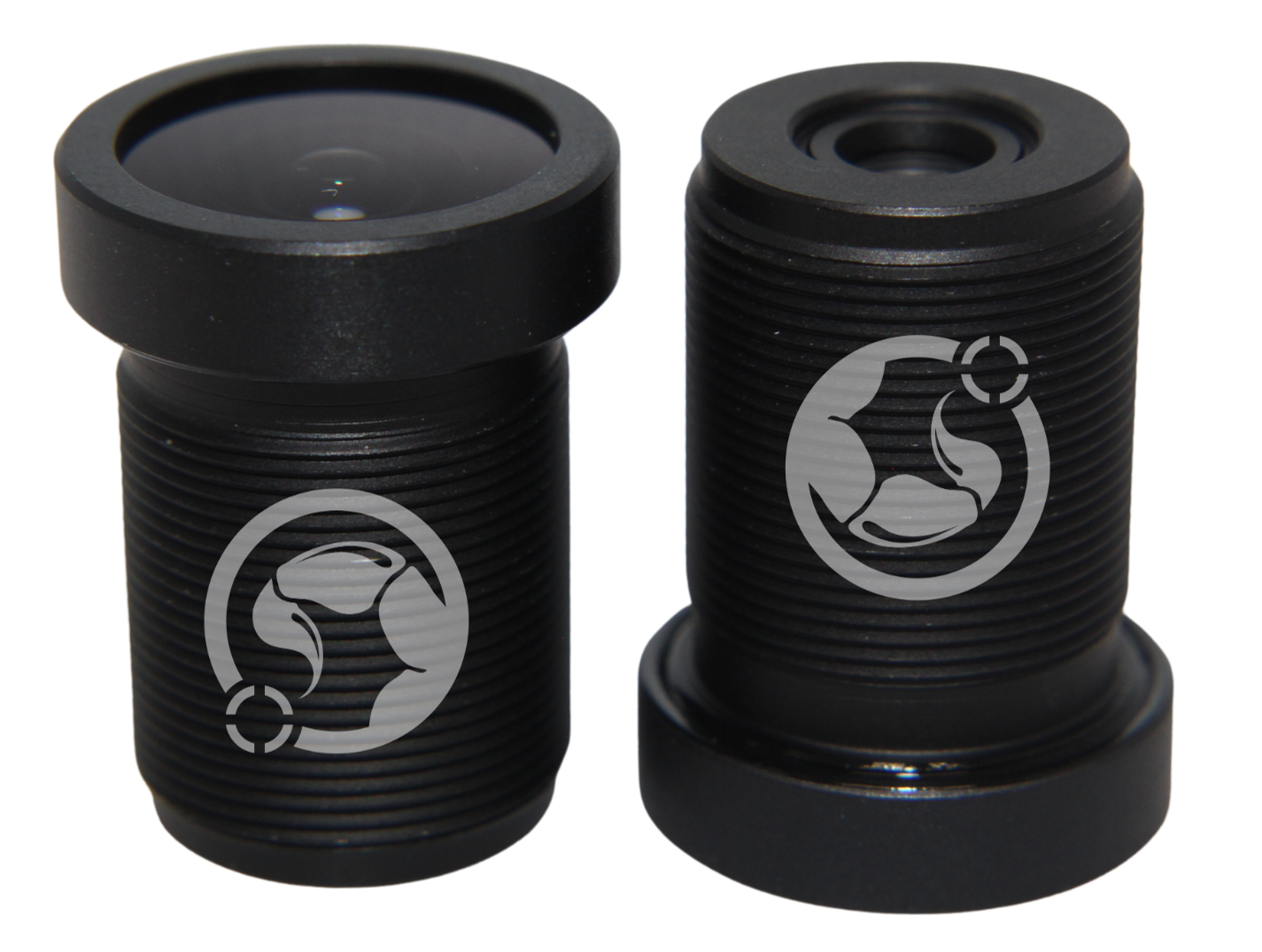 Two of the same M12 lenses with no background and has a scorpion vision logo watermark on both