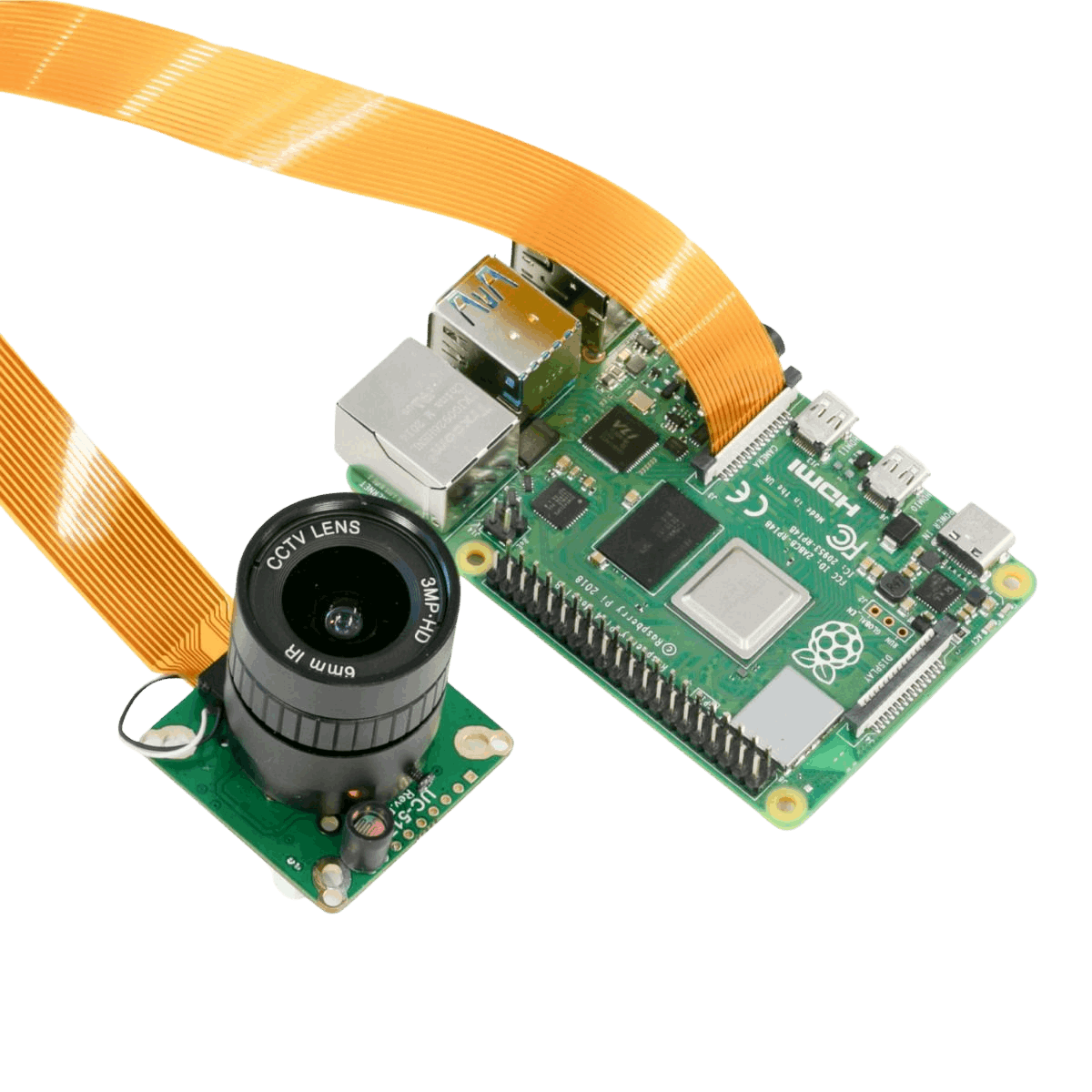 Arducam B0240 camera module connected to a Raspberry Pi Board
