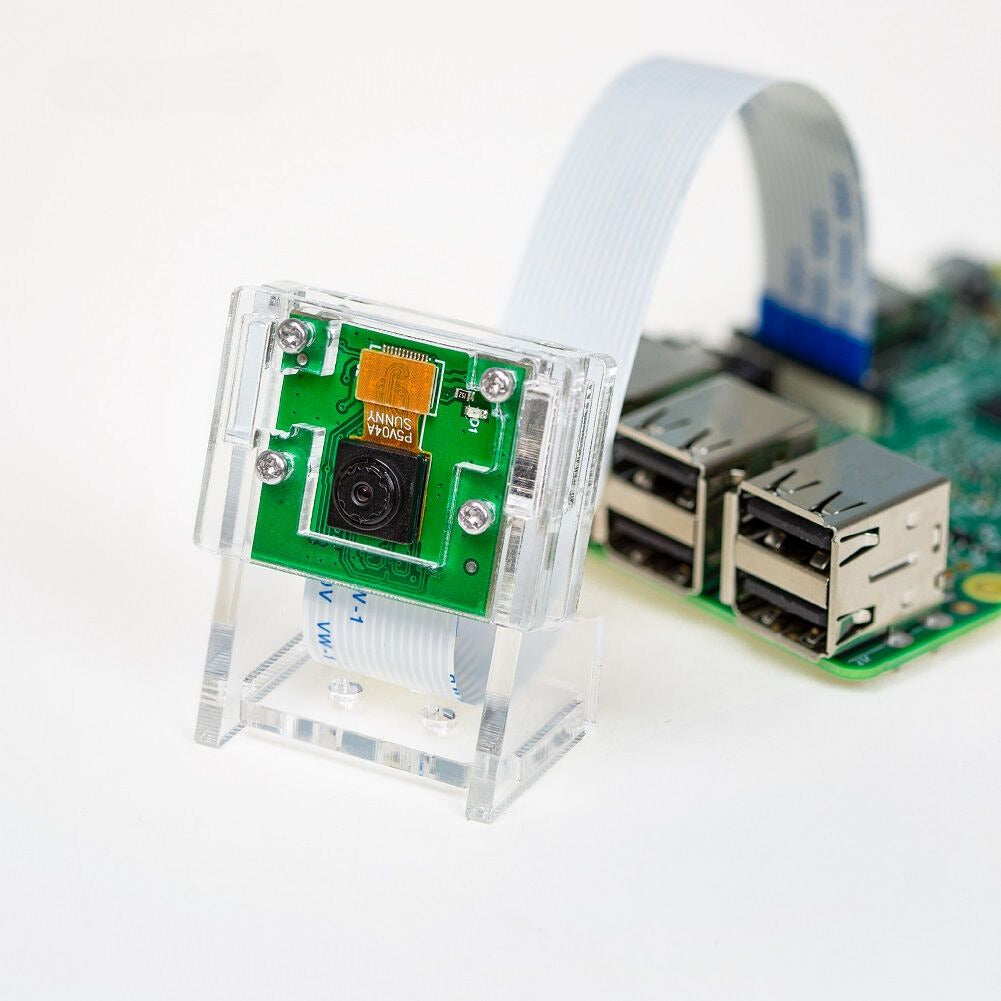 5MP Camera Module for Raspberry Pi inside casing while connected to raspberry pi
