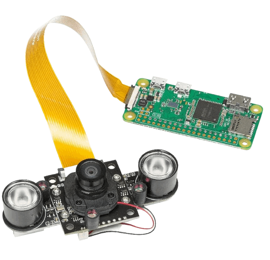 Image of Arducam B003504 Camera Module with Motorised IR-Cut filter connected to Raspberry Pi Zero