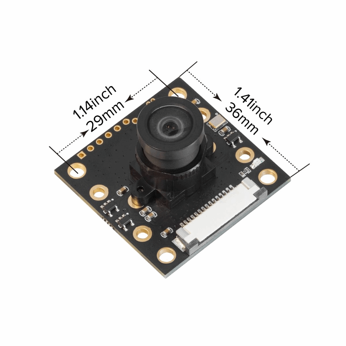image of the b0035 camera module for raspberry pi with dimensions